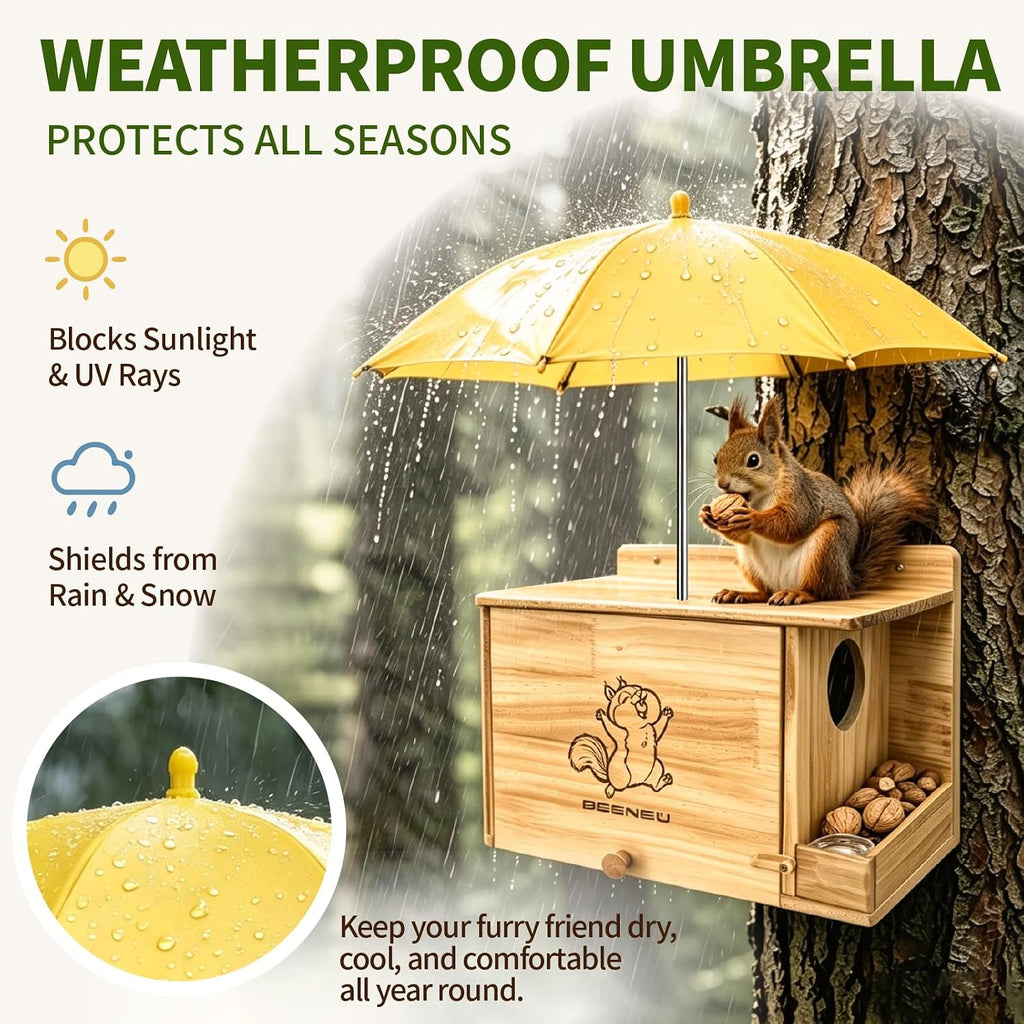 Durable Squirrel House with Feeder & Umbrella & Small Cup & Mat