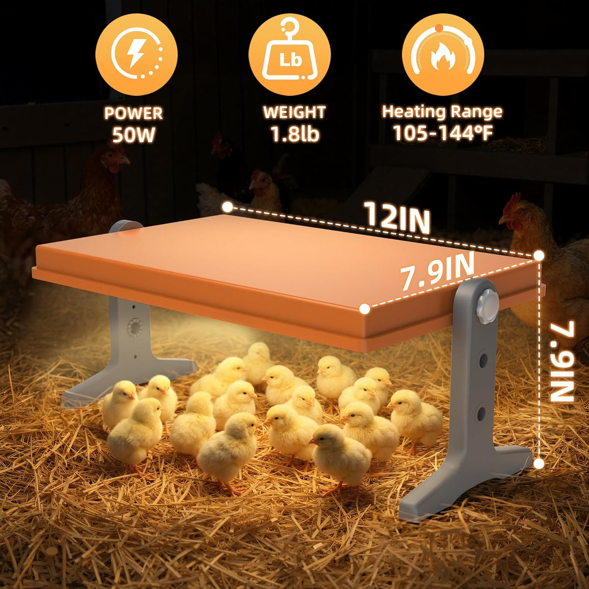 Chick Brooder Heater Plate – 12" x 8" Adjustable Height & Temperature Poultry Warmer for Up to 10 Chicks, Brooder