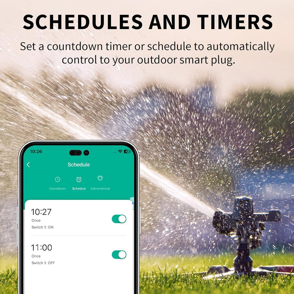 Matter Outdoor Smart Plug WiFi Heavy Duty Plug-in Outlet IP65 Waterproof, Compatible with Alexa Apple Home
