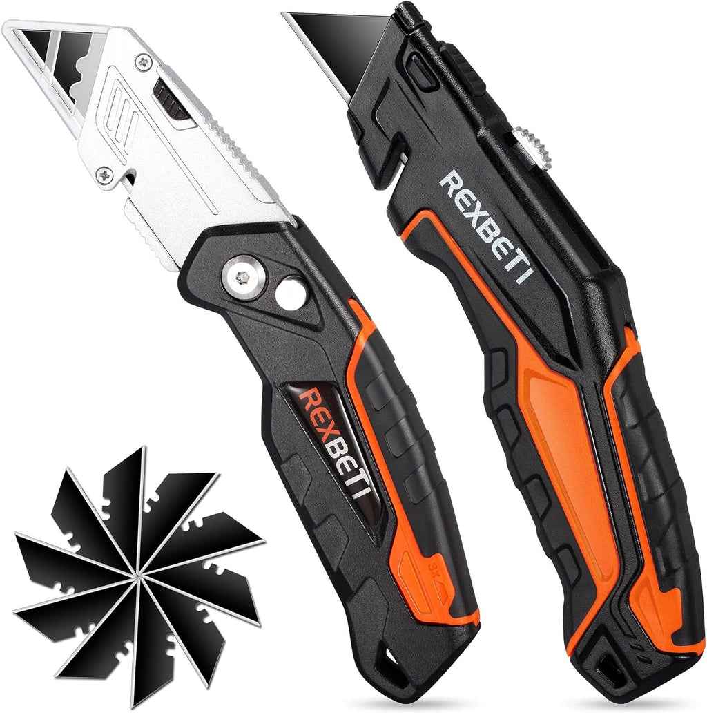 Box Cutter 2-Pack, Utility Knife with Blade Storage, 18 Blades