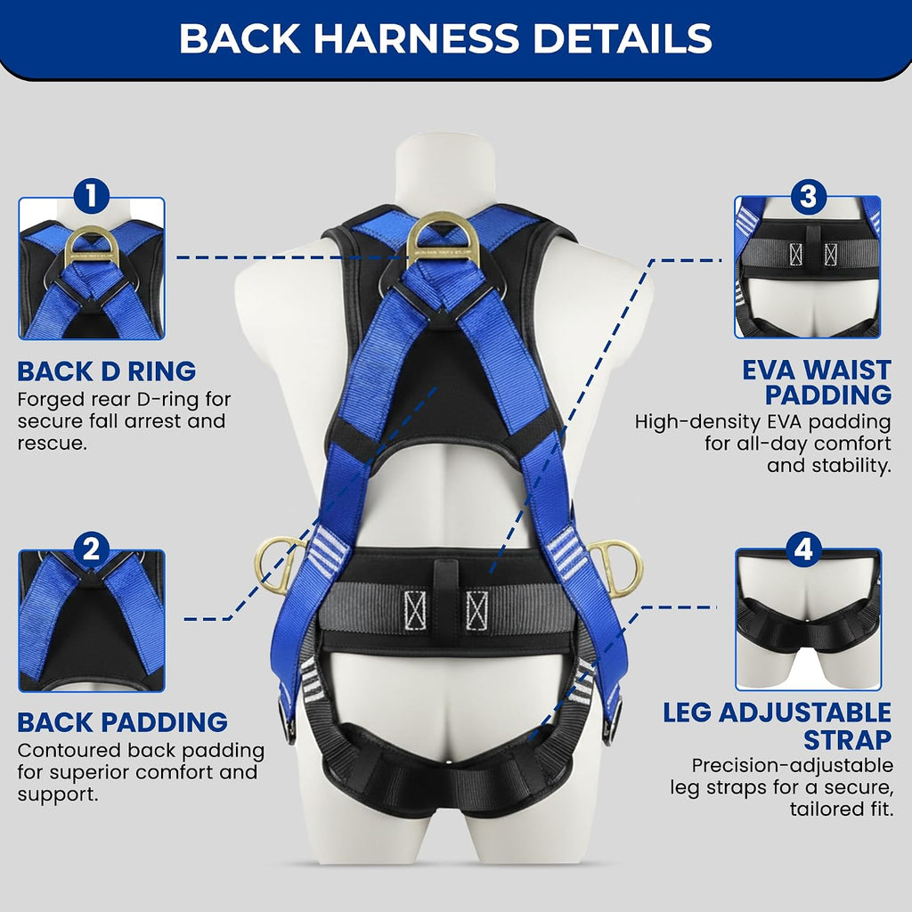 Harness Fall Protection, Full Body Roofing harnesses with Shock Absorbing Lanyard for Men & Women OSHA/ANSI