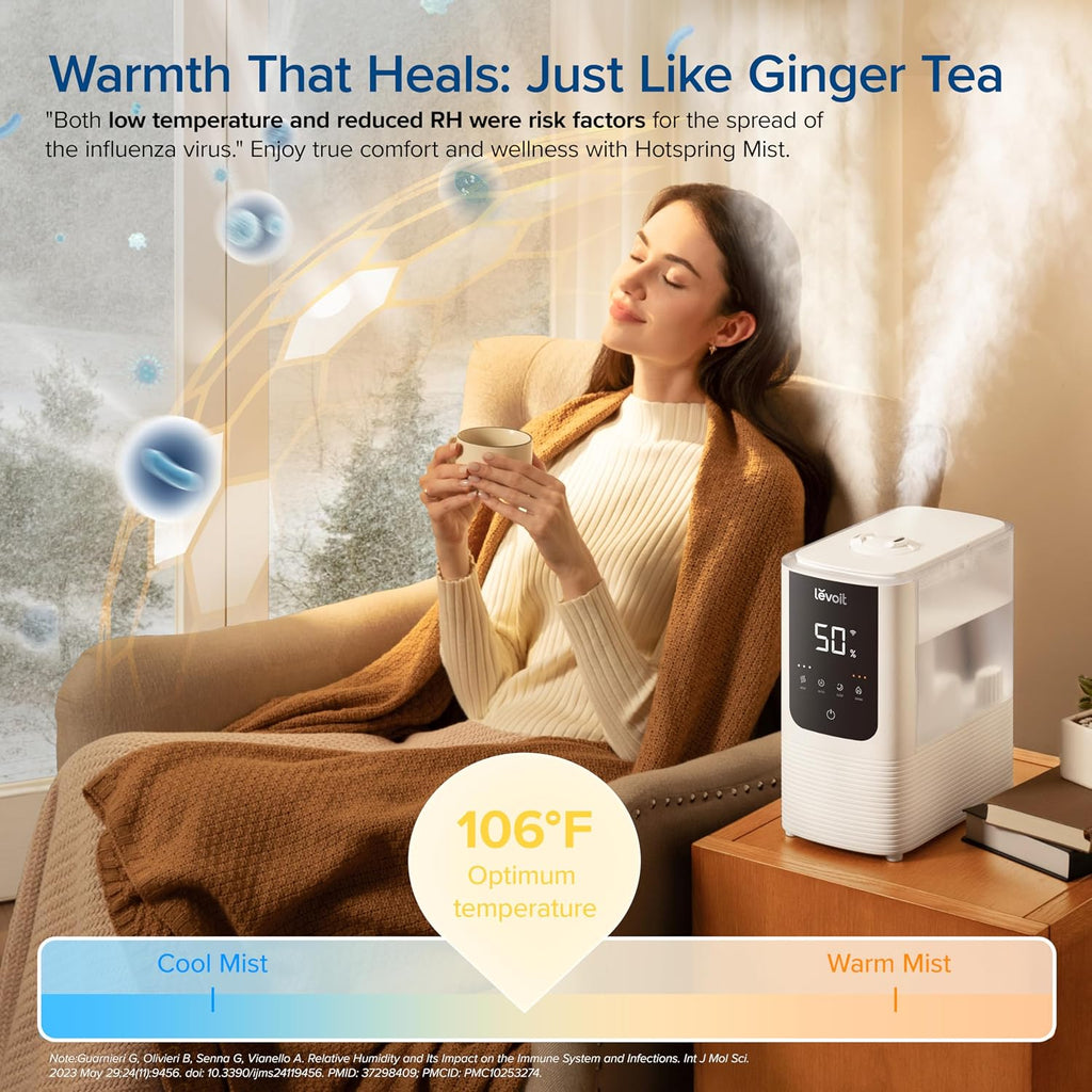 Humidifiers for Bedroom, Smart Warm and Cool Mist, Symptom Relief | OasisMist 4.5L Top-Fill Tank Runs 45H, Large