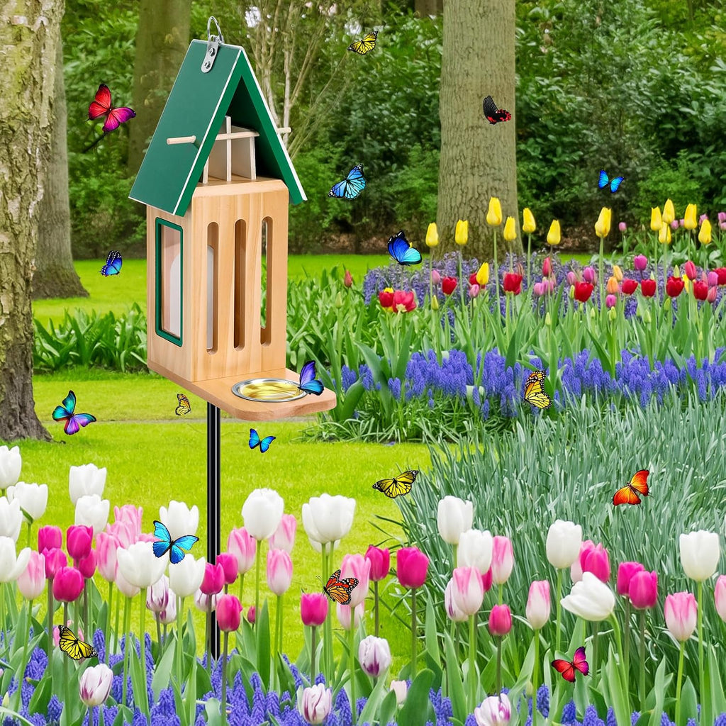 New Upgraded Butterfly House and Feeder for Outside Wooden Butterfly House