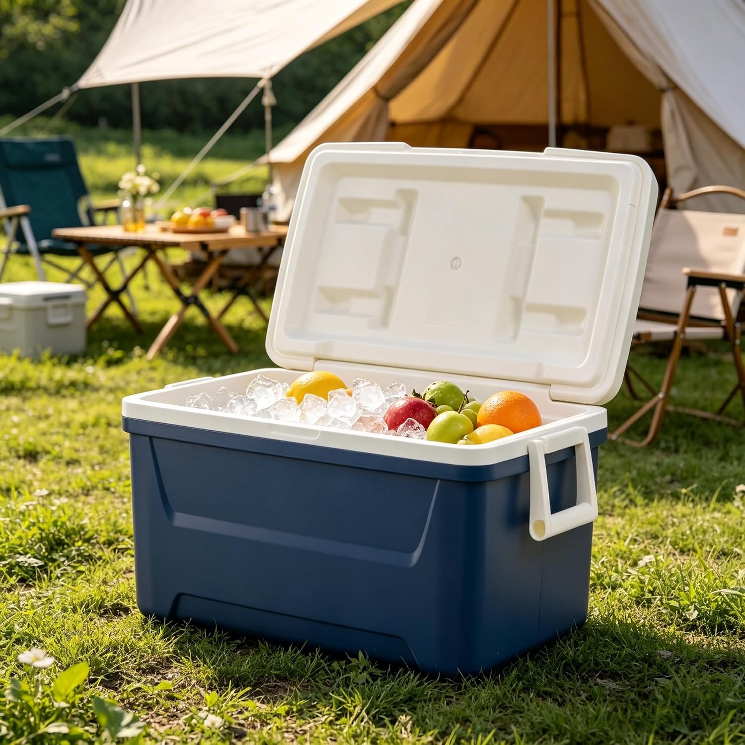 48 QT Hard-Sided Ice Chest Cooler, Capacity Heavy Duty Ice Chest, Swing-Up Handles, Eco-Friendly Foam Insulation