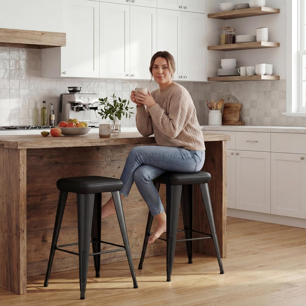Backless Bar Stools Set of 4, 30" Black PU Leather Barstools