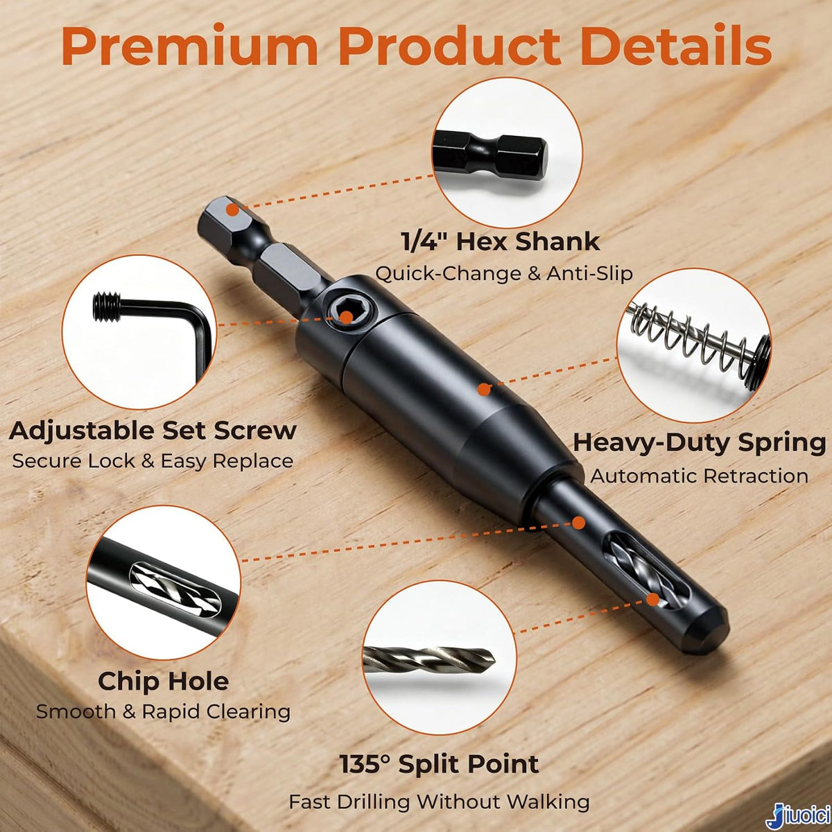 Upgraded Self-Centering Hinge Drill Bit, VIX Bit Set, High Speed Steel
