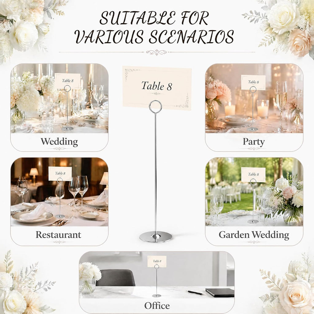 12 Inch Silver Steel Place Card Holder,16 Pack Table Number Holder