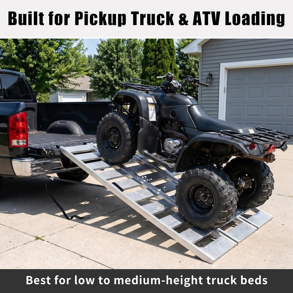 Aluminum Tri-Fold ATV Loading Ramp, 76" x 50" Wide Platform, 1500 lb Capacity with Safety Straps for Lawn Mower, Snow