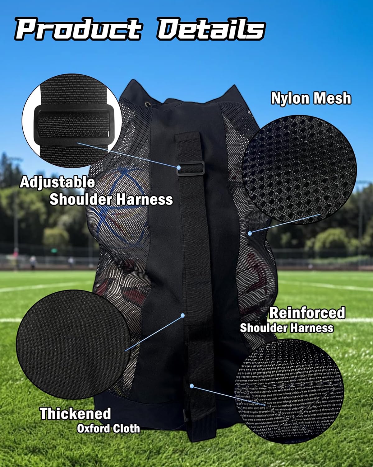 1/2pcs Soccer Ball Bag,Adjustable Shoulder Strap Extra Large and 1pcs Drawstring Mesh Ball Bag,Heavy Duty Soccer Ball