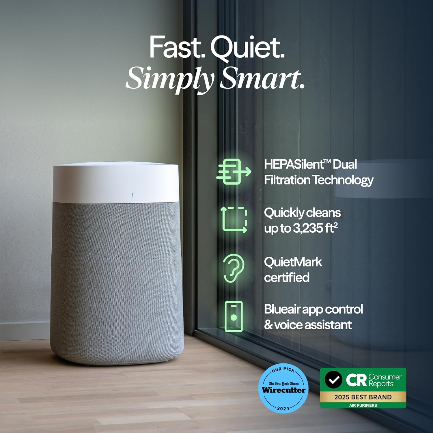 Blue Pure 211i Max Smart Air Purifier for Large Rooms up to 3,235 Sq Ft, HEPASilent Air Cleaner for Pets, Allergies