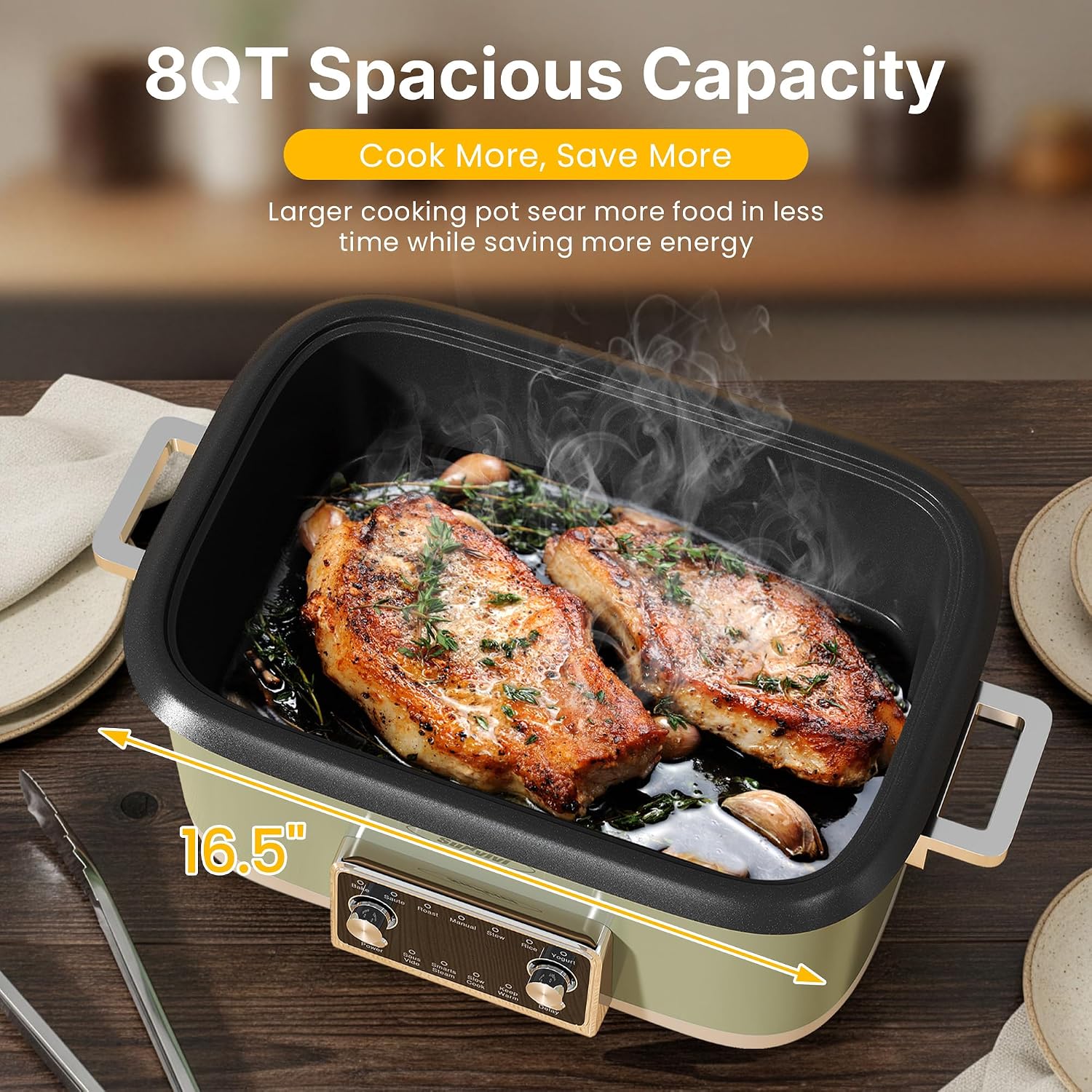 12-in-1 Programmable Slow Cooker Roaster Oven, 8 Quart Digital Multi-Cooker Food Warmer with Timer, Temp Control &