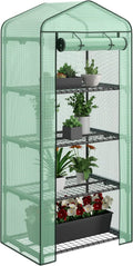 4 Tier Mini Greenhouse Indoor Outdoor with PE Cover and Roll-Up Zipper Door, Portable Waterproof Cloth Greenhouse