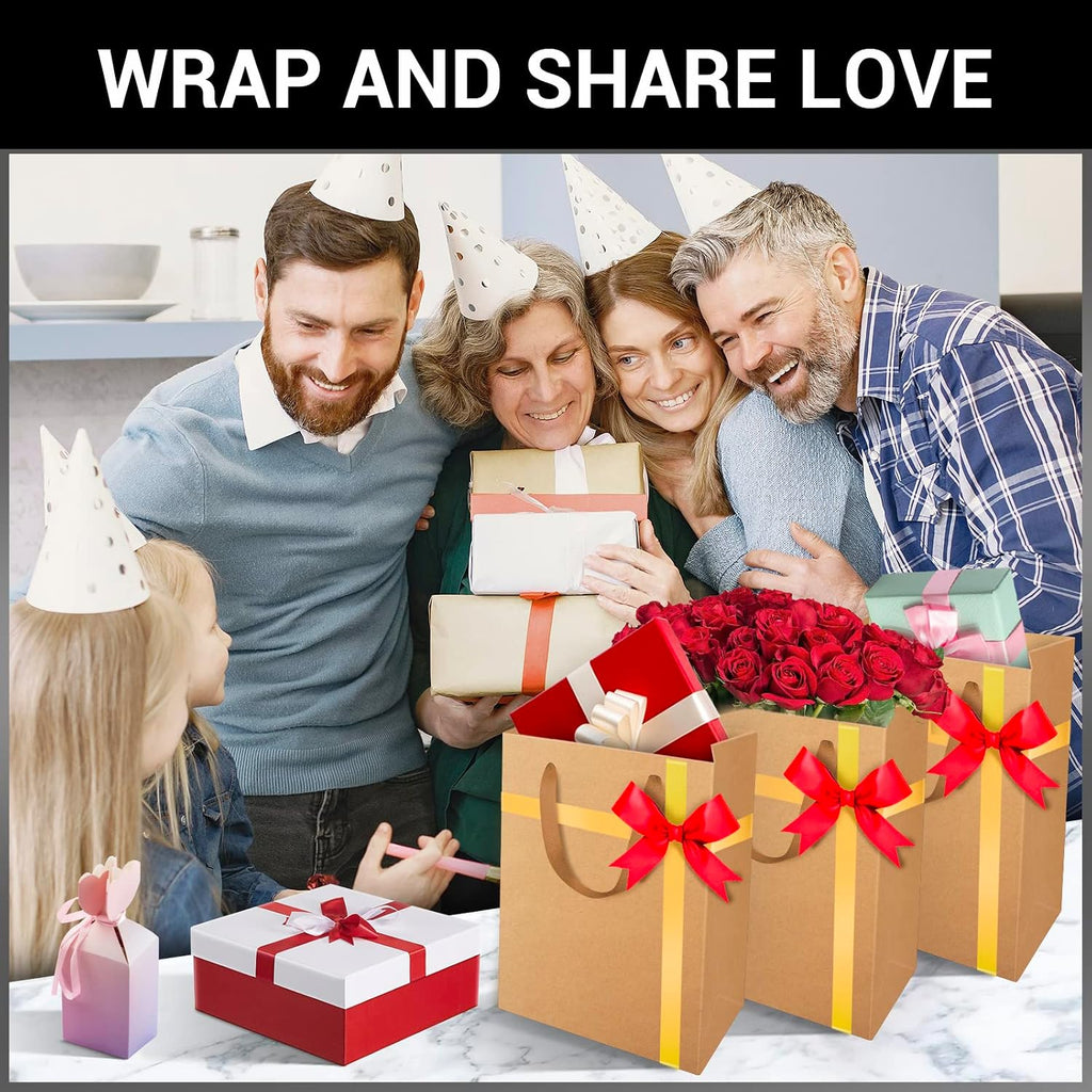 Shopping & Merchandise Bags, Medium Size 25pcs 7.8x3.9x11 inch Brown Kraft Paper Recyclable Gift Bags with Handle Bulk