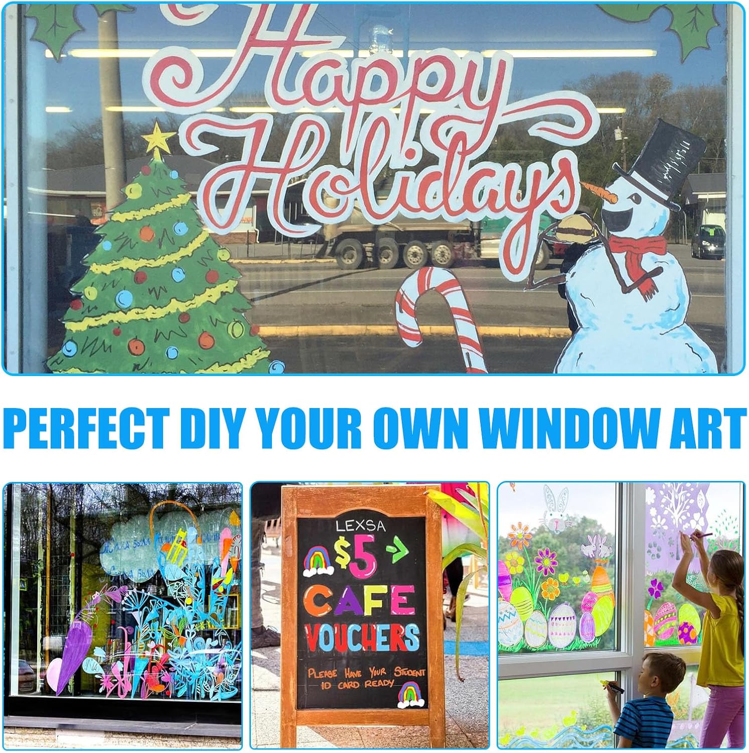 Window Chalk Markers for Cars Glass Washable, 8 Colors Jumbo Liquid Chalk Marker Pens with 10mm 3 in 1 Nib Wide Tip