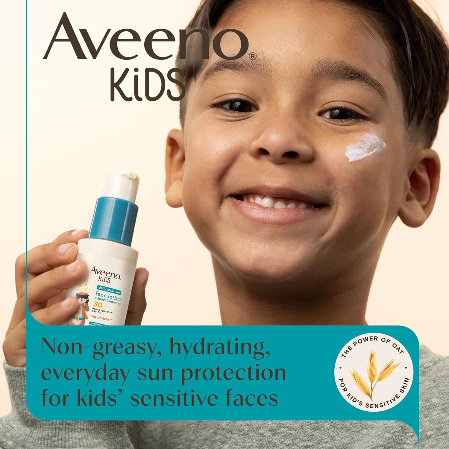 Aveeno Kids Daily Moisture Face Lotion & Mineral Sunscreen with SPF 30, Oat Enriched Face Moisturizer for Kids &