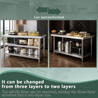 Stainless Steel Table with Wheels for Food Preparation and Work, Multi-Size Optional, Three-Layer Variable Two-Layer
