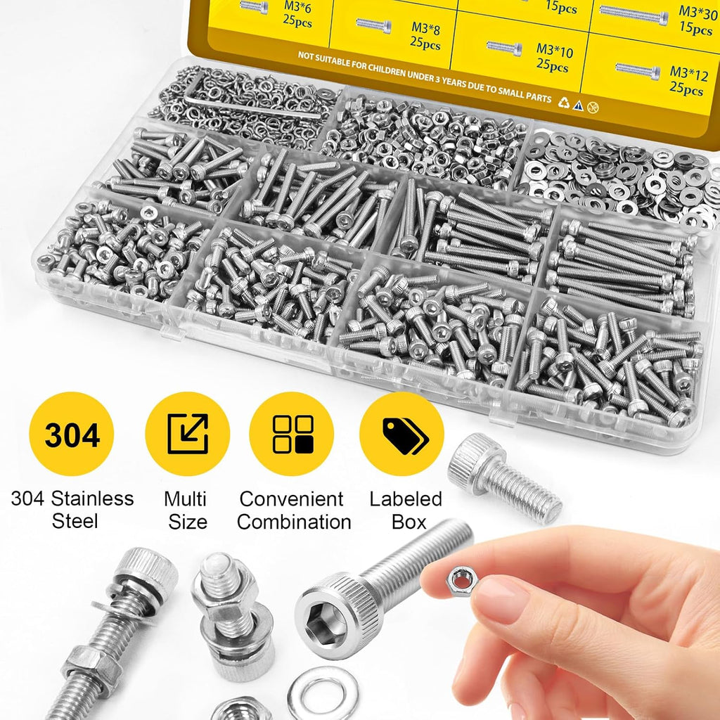 720PCS M3 Hex Socket Screw Assortment Kit,M3x6/8/10/12/16/20/25/30 mm