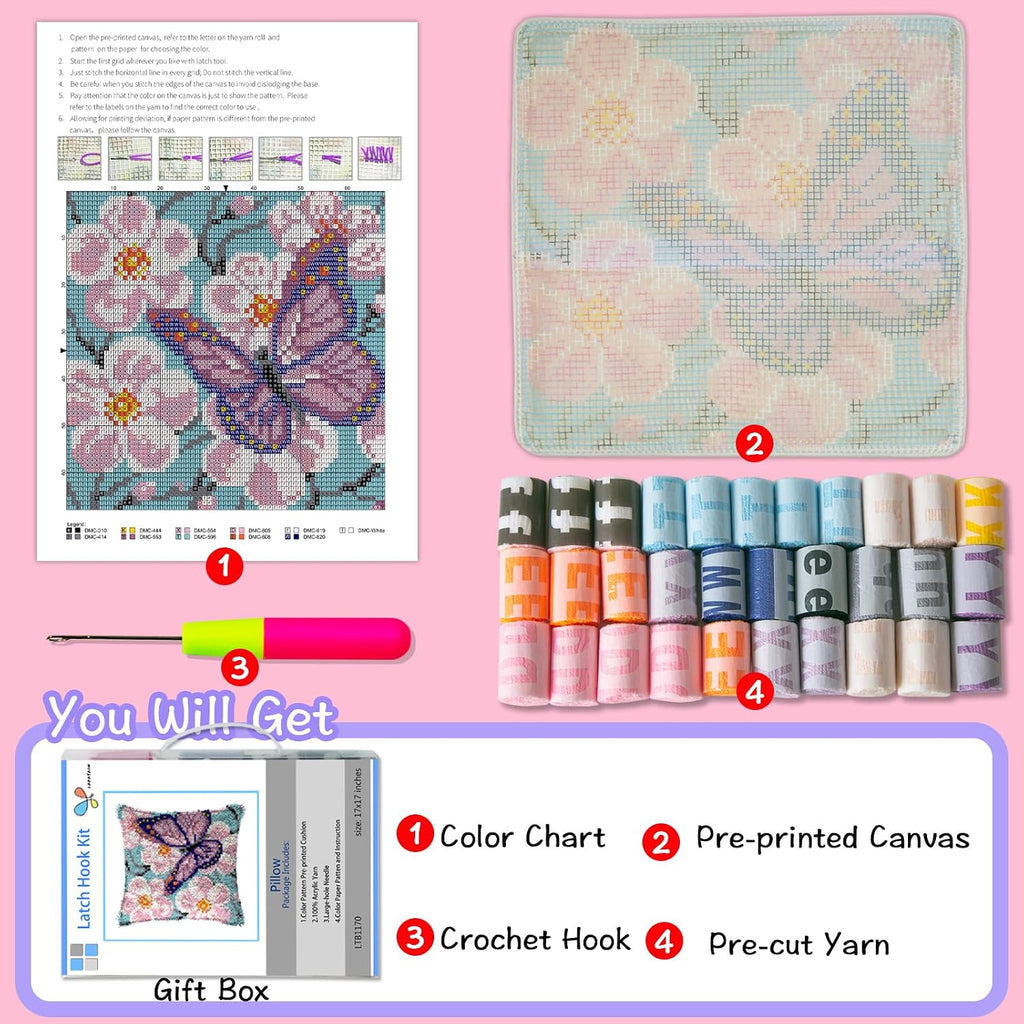 Latch Hook Kits for Adults,Halloween Pumpkin Pattern Color Printed Canvas DIY Throw Pillow Cover,Beginners Handmade