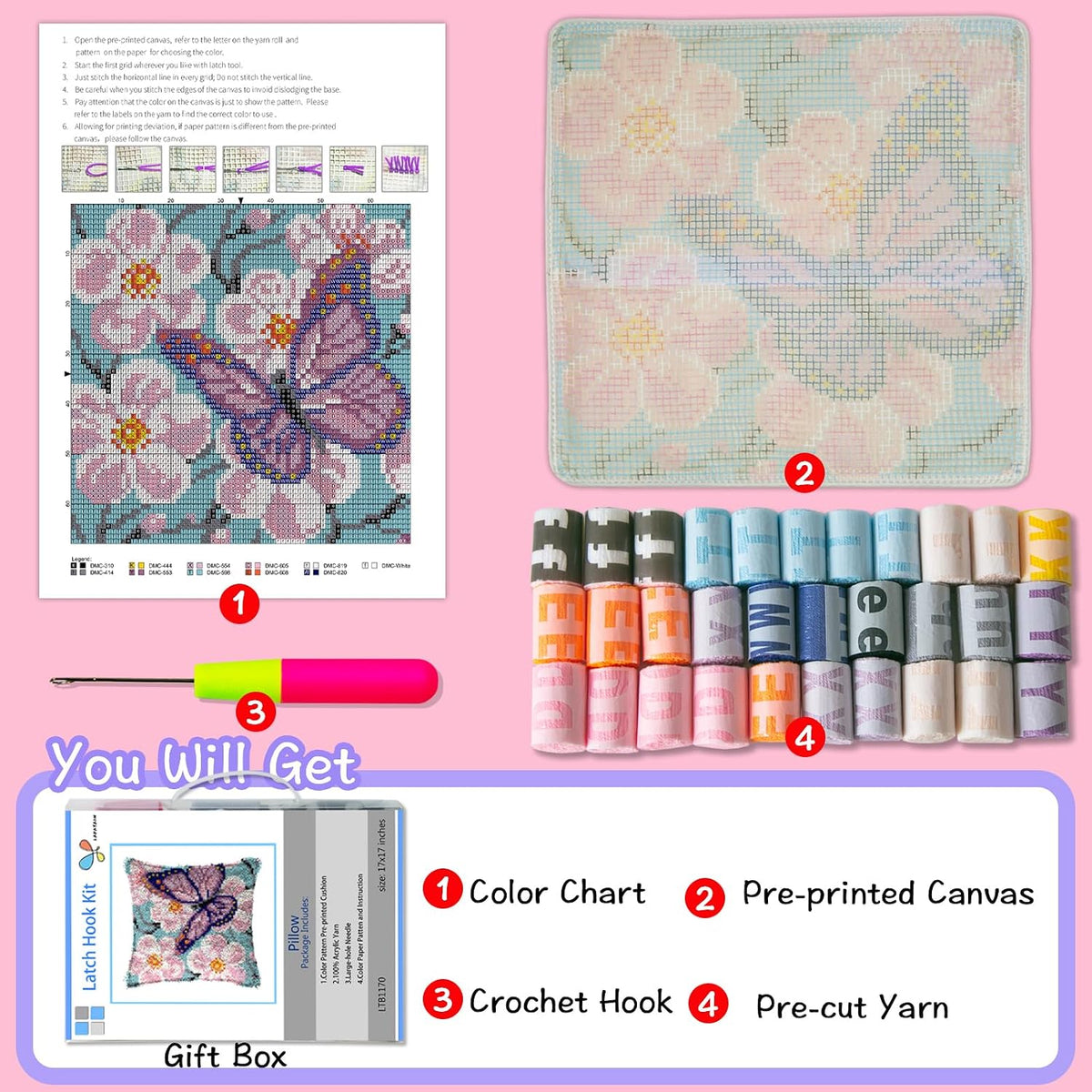 Latch Hook Kits for Adults,Halloween Pumpkin Pattern Color Printed Canvas DIY Throw Pillow Cover,Beginners Handmade