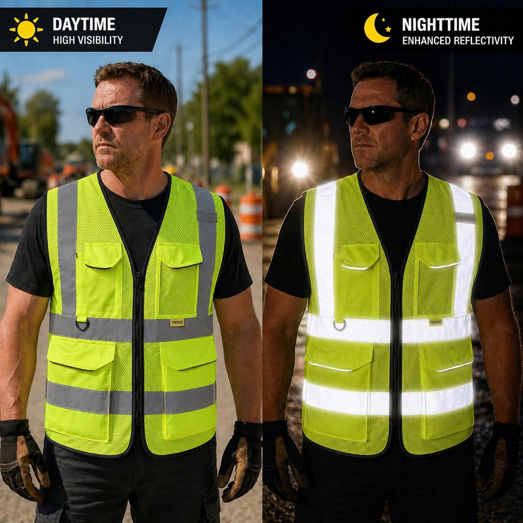 Reflective Safety Vest for Men Women with Pockets,Meets ANSI/ISEA | Breathable Mesh Construction Vest with Reinforced