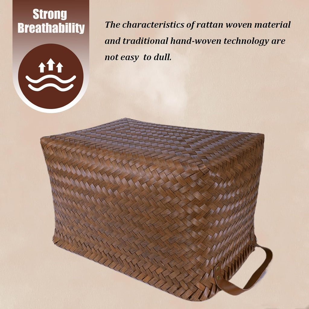 Handwoven Clothes Basket Laundry Hampers Large Wicker Storage Baskets for Shelves Blankets Closet Storage Bins Car