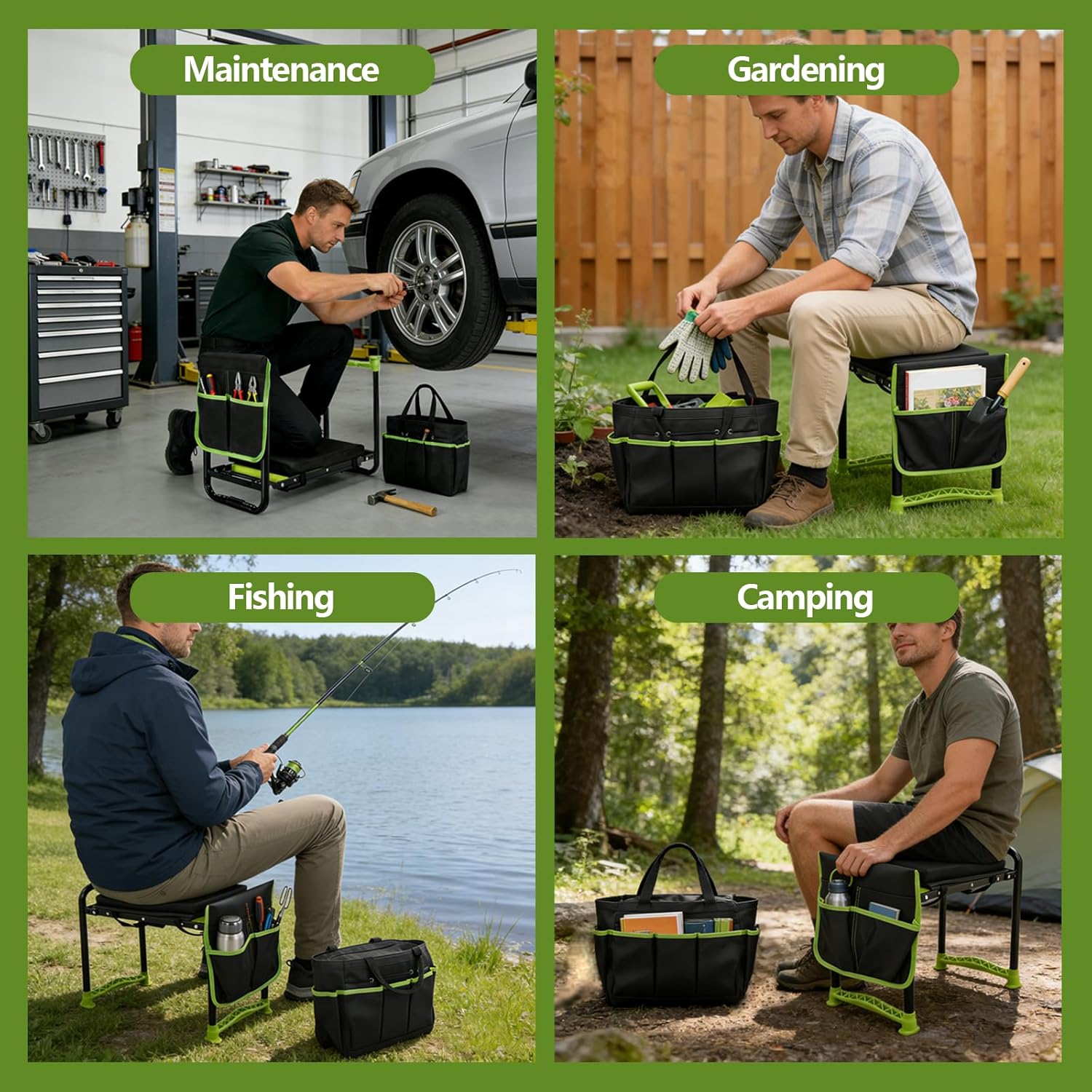 Garden Kneeler and Seat, Heavy Duty Gardening Stool with 1.8" Thick Detachable Kneeling Pad, Foldable Bench Chair