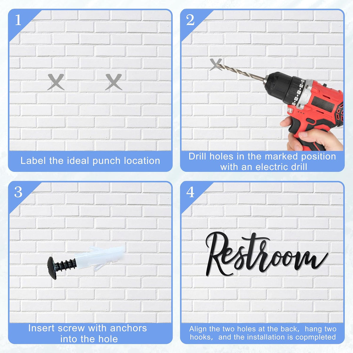 Restroom Sign Metal Wall Art Decoration, Black, 14.17 x 5.12 inch