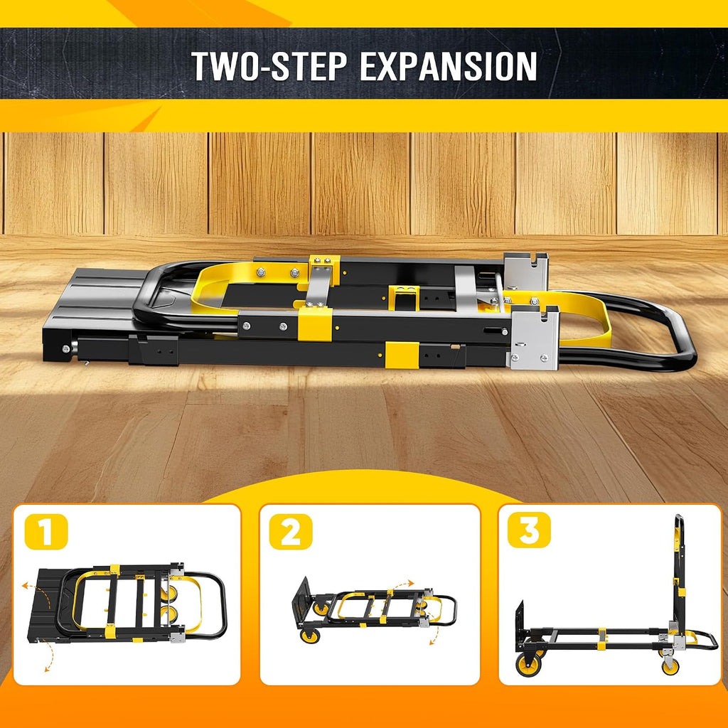 Upgraded 3 in 1 Folding Hand Truck, 600lbs Convertible Hand Truck Dolly with Solid Wheels and Straps Luggage