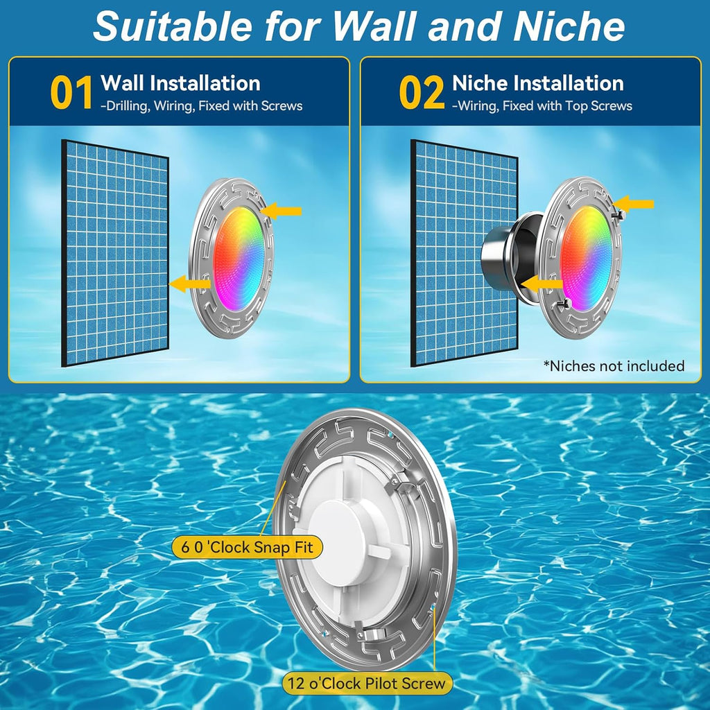 60Ft 6Inch WiFi Spa Led Pool Lights for Inground Pool with Triple Control (Remote/APP/Controller), 20W Muti-Color