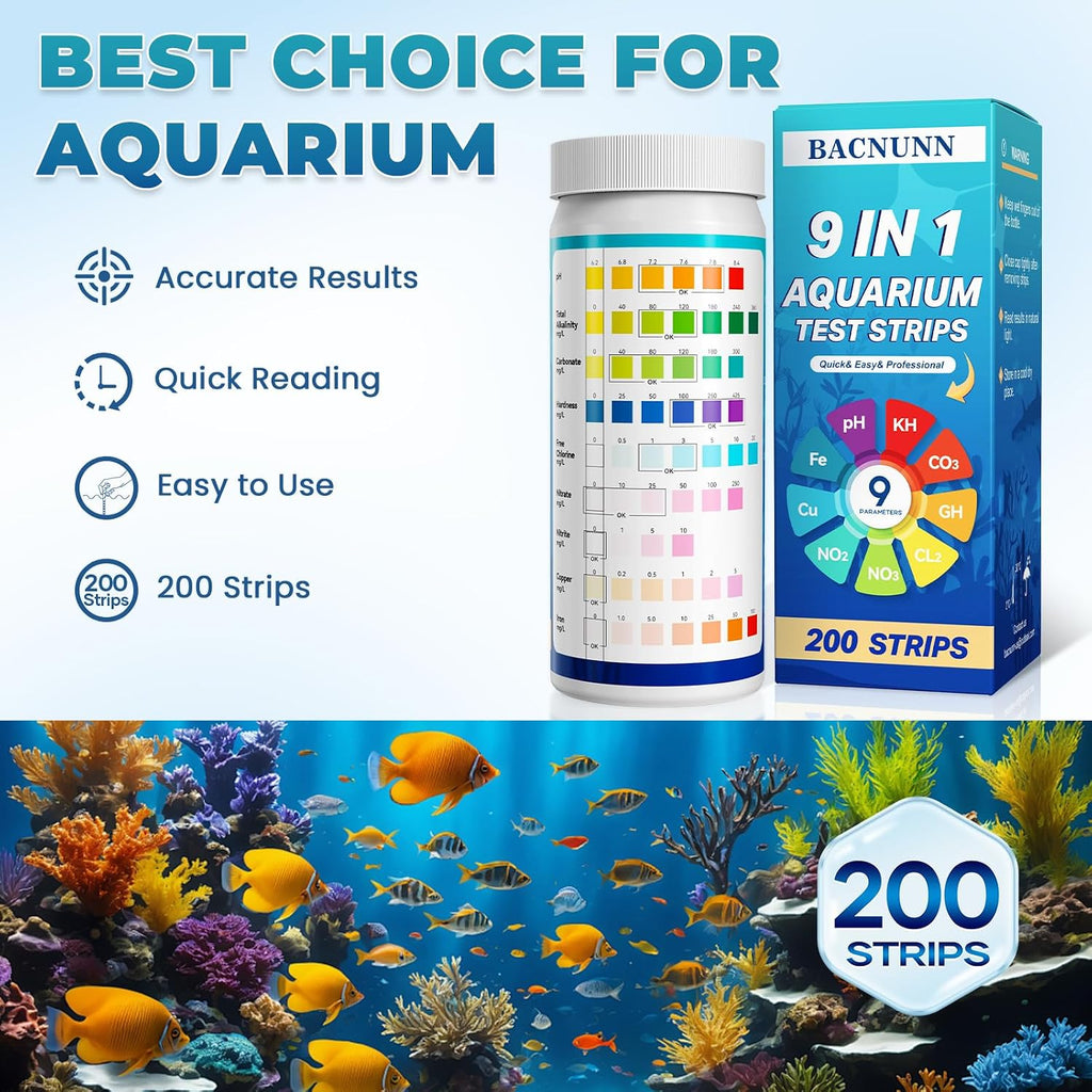 Aquarium Test Strips: 200CT 9 in 1 Fish Tank Water Testing Kit
