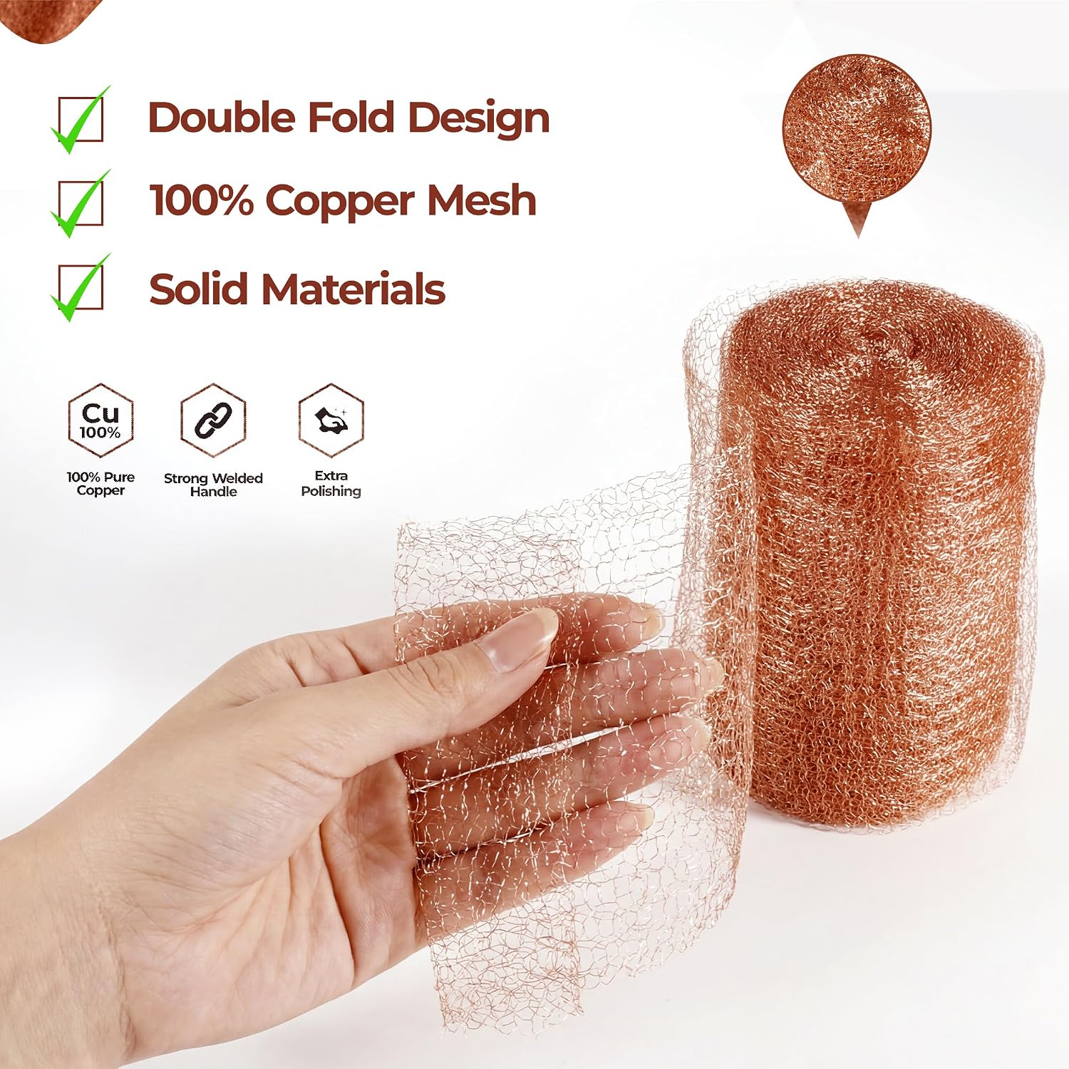 Copper Mesh Roll for Rodent Control, 4 in x 16 ft, Rustproof, 2-Pack | Blocks rats, mice, bats and snails at gaps