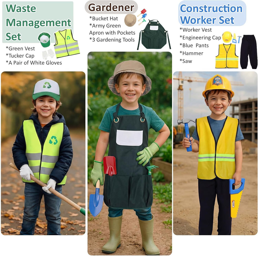 15 Sets Toddler Dress up Clothes Kids Role-Play Costumes Police Firefighter Doctor Nurse Astronaut Barista Director