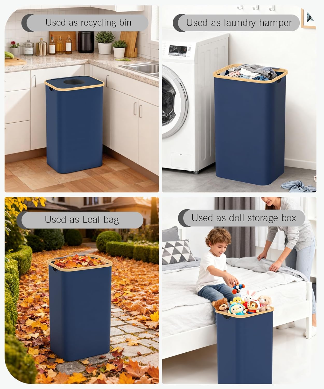 26 Gallon Recycling Bins for Kitchen with lid, Blue | with 2 Pack Removeable and Reusable Inner Bag, Oxford Fabric