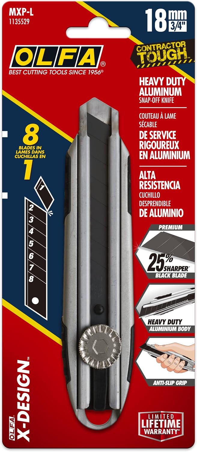 18mm Heavy-Duty Utility Knife (MXP-L) - Aluminum Handle, Auto-Lock