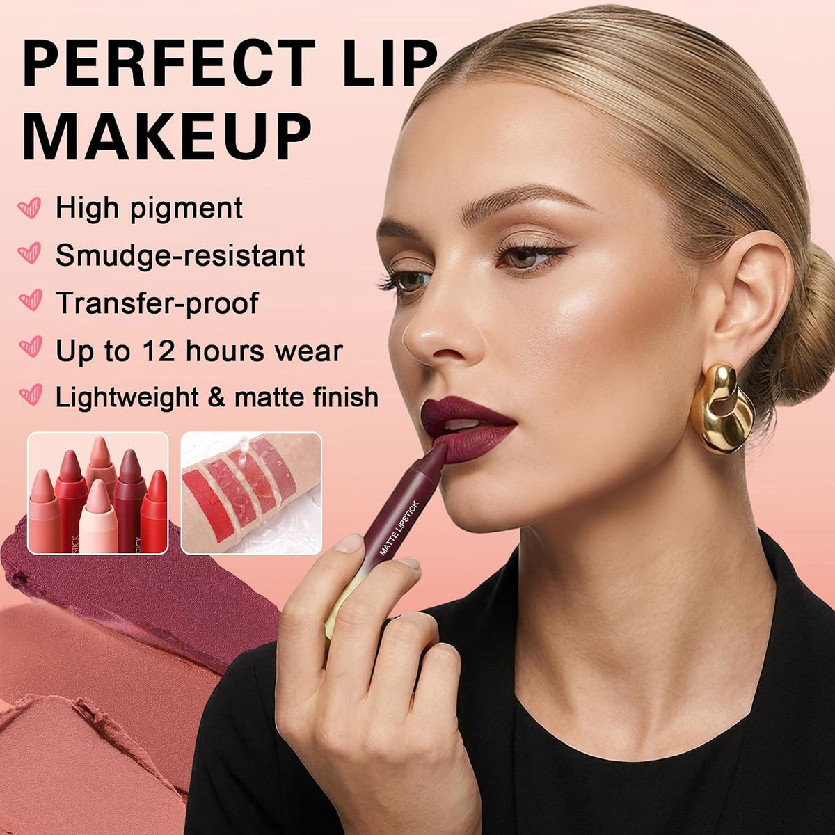 2-in-1 Matte Lip Crayon Nude Lipstick & Liner with Lip Brush, #01