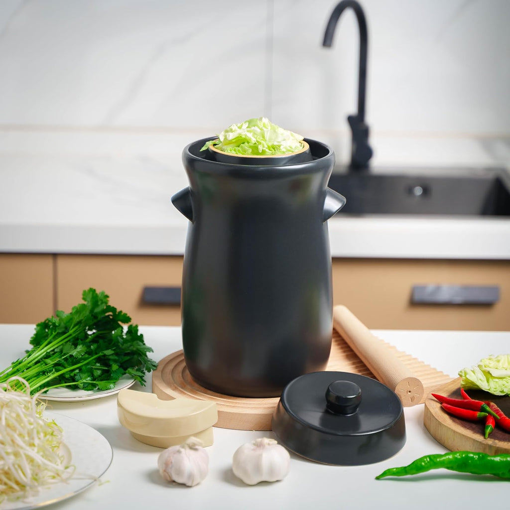 Fermentation Crock 3.8Liter/1 Gallon Stoneware Pot for Fermenting, Pickling Kimchi, Pickles, Vegetables, Kombucha
