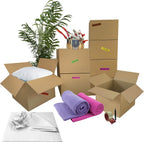 Uboxes Moving Boxes 1 Room Bigger Moving Kit - 14 Boxes Plus Supplies & Tape, Brown Kraft