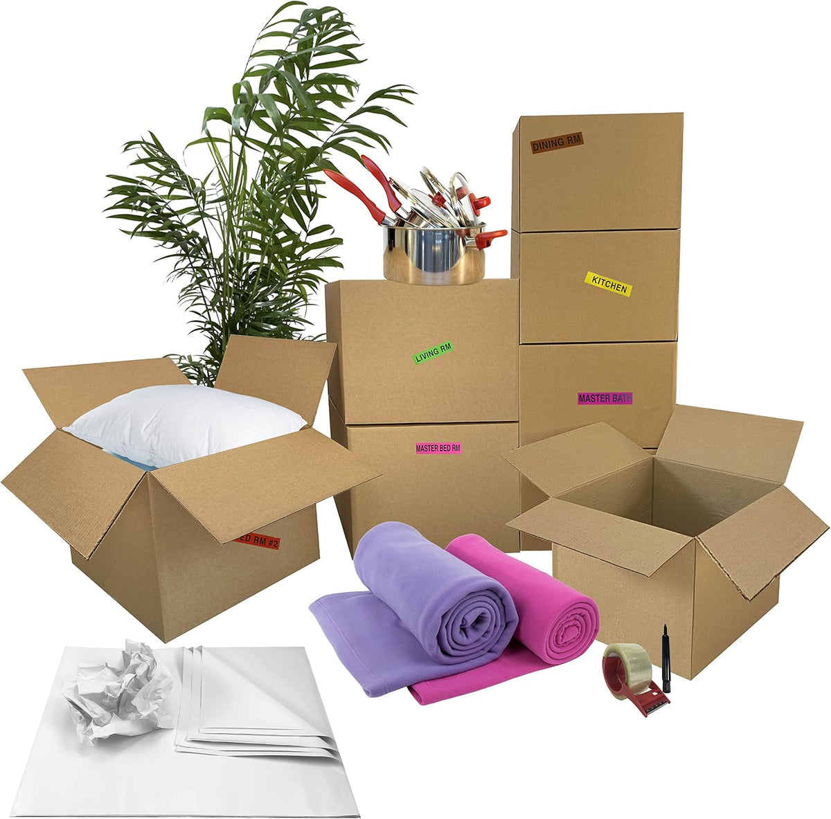 Uboxes Moving Boxes 1 Room Bigger Moving Kit - 14 Boxes Plus Supplies & Tape, Brown Kraft