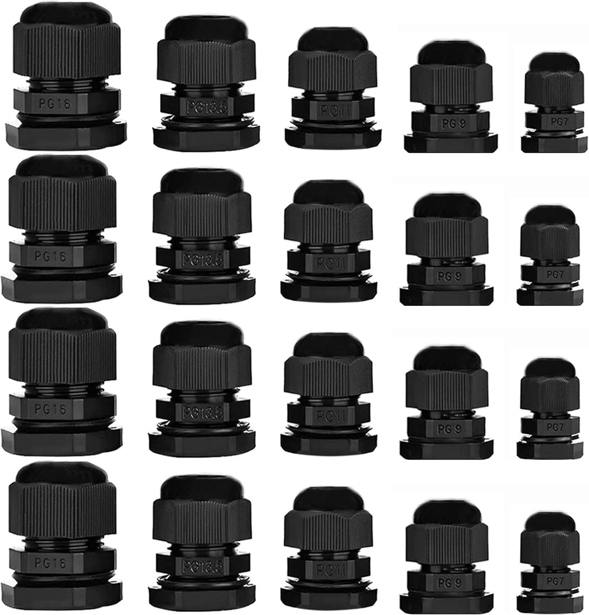 20pcs Cable Gland Waterproof Adjustable 3-13mm Cable Connectors PG7 PG9 PG11 PG13.5 PG16 Plastic Cable Gland Joints Wire Protectors
