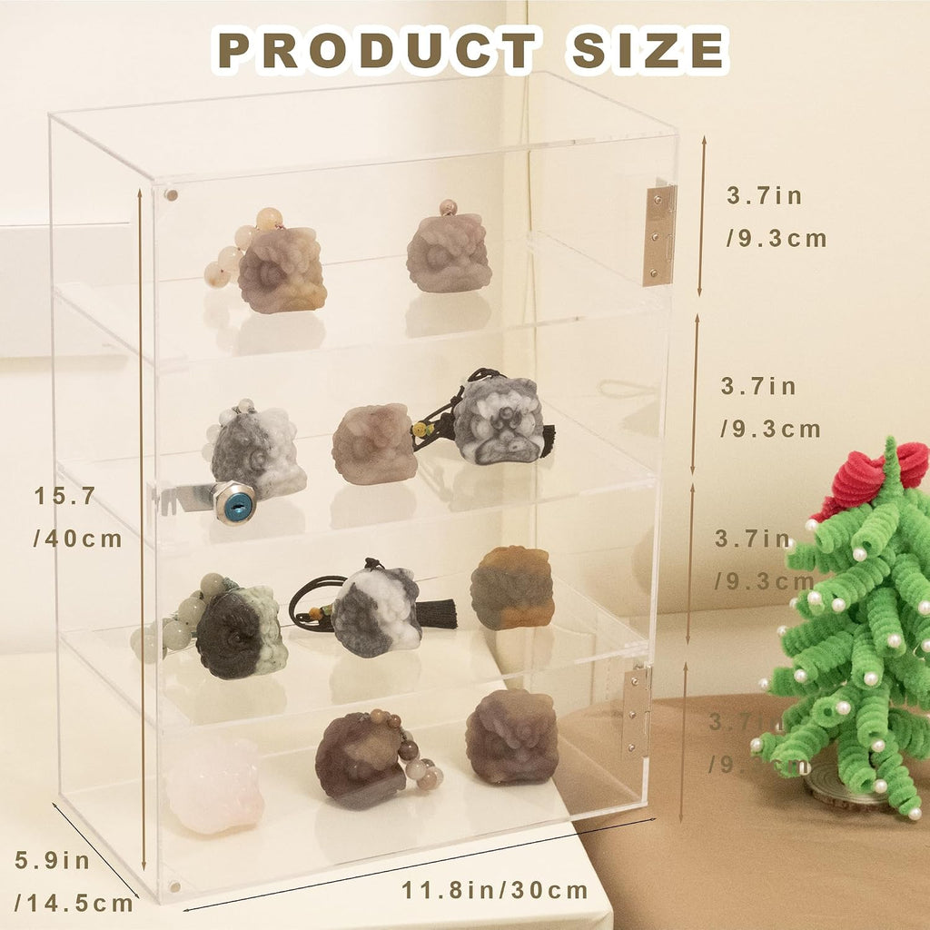 4 Shelf Acrylic Display Case with Lock, Cabinet for Collectibles | Clear lockable countertop showcase, vitrinas para