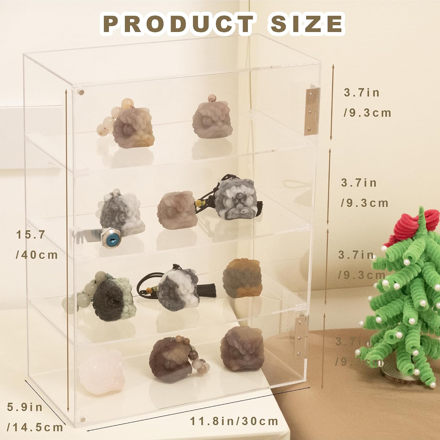 4 Shelf Acrylic Display Case with Lock, Cabinet for Collectibles | Clear lockable countertop showcase, vitrinas para