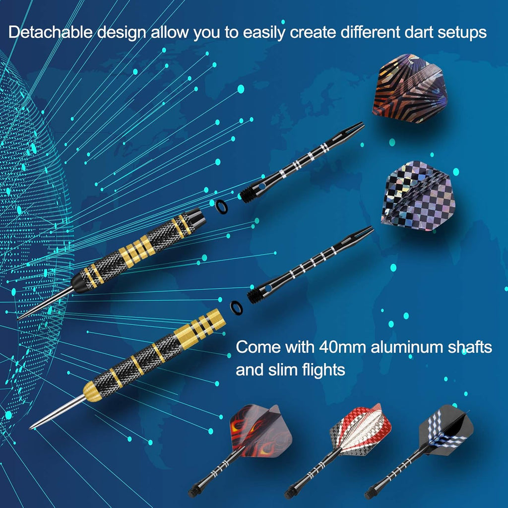 Darts Metal Tip Set, 20g/24g Brass Barrels Steel Tip Darts with Case | Flexible Setups, Aluminum Shafts