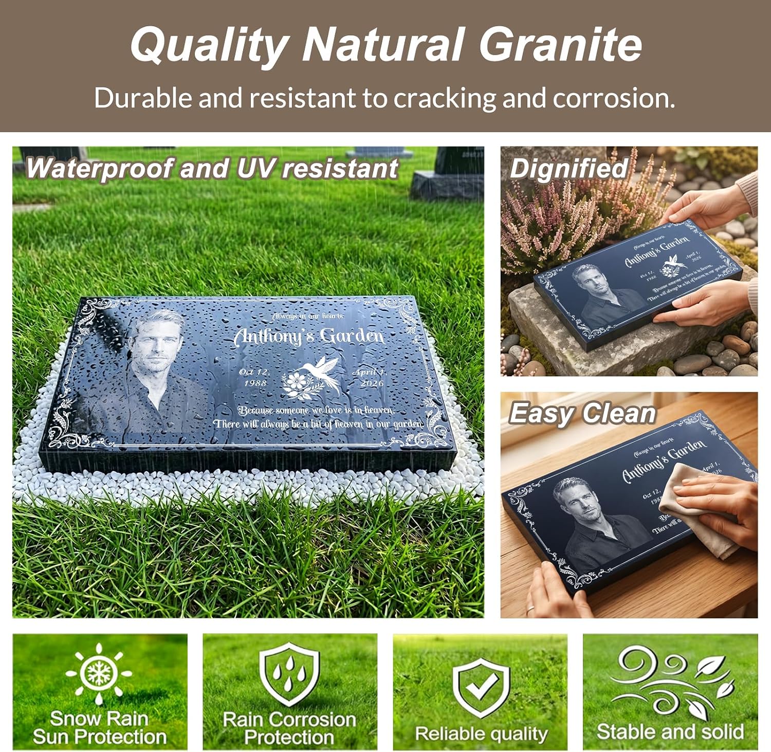 Headstone Grave Marker Natural Granite Memorial Stone Flat Cemetery Tombstone Personalized Engraved Temporary Grave