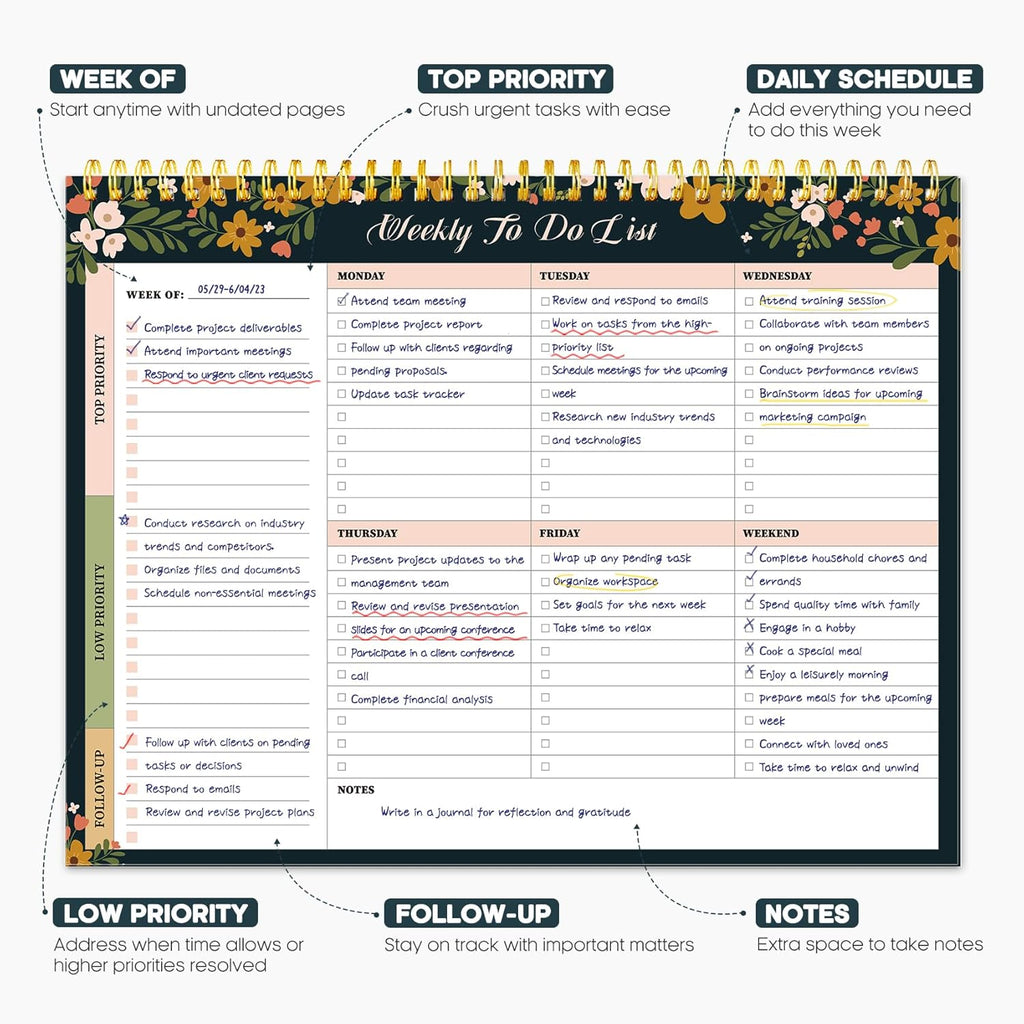 Weekly To Do List Notepad with 52 Undated Sheets（8.5"×11"）- Weekly Desk Planner for Women & Man, Work and Home - 1