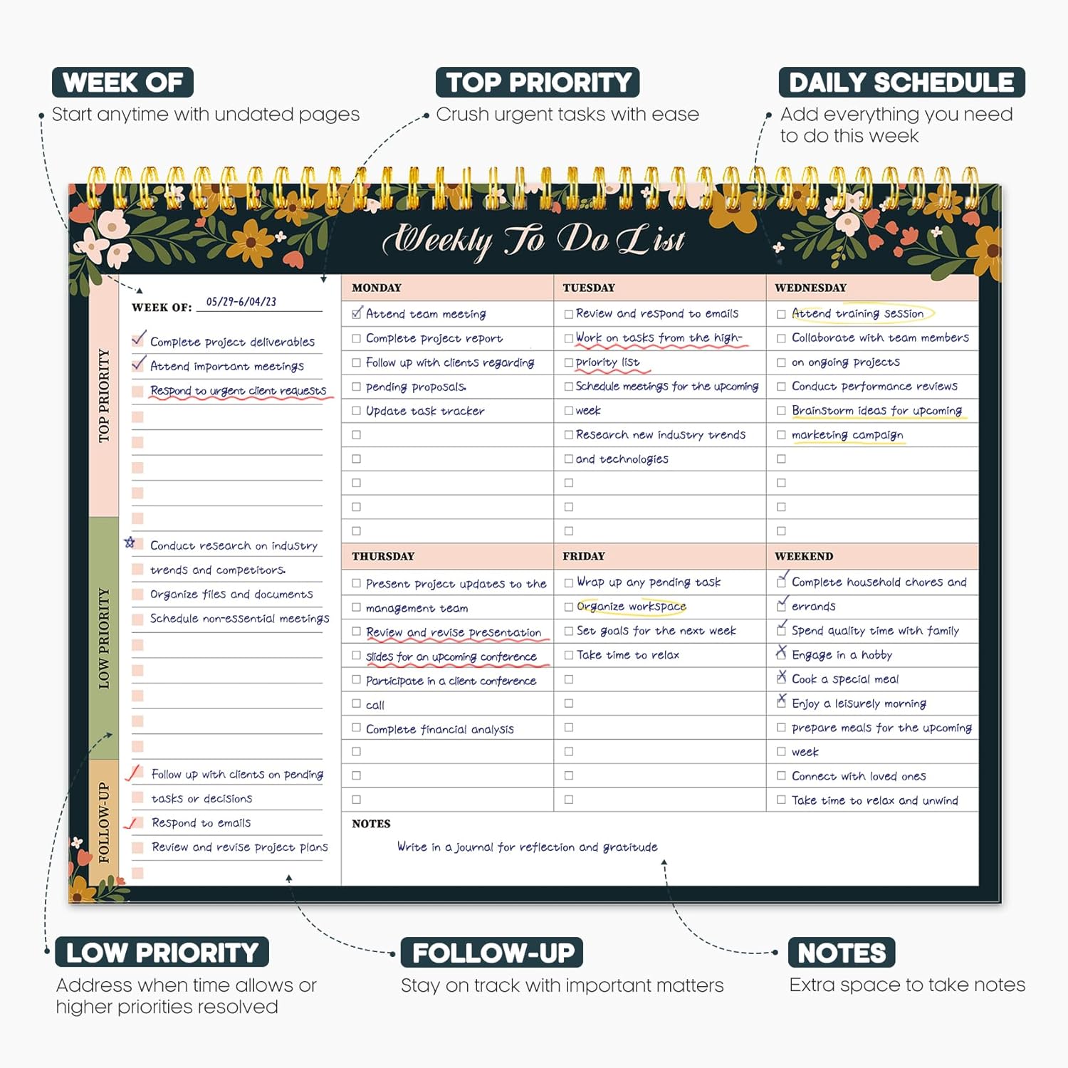 Weekly To Do List Notepad with 52 Undated Sheets（8.5"×11"）- Weekly Desk Planner for Women & Man, Work and Home - 1