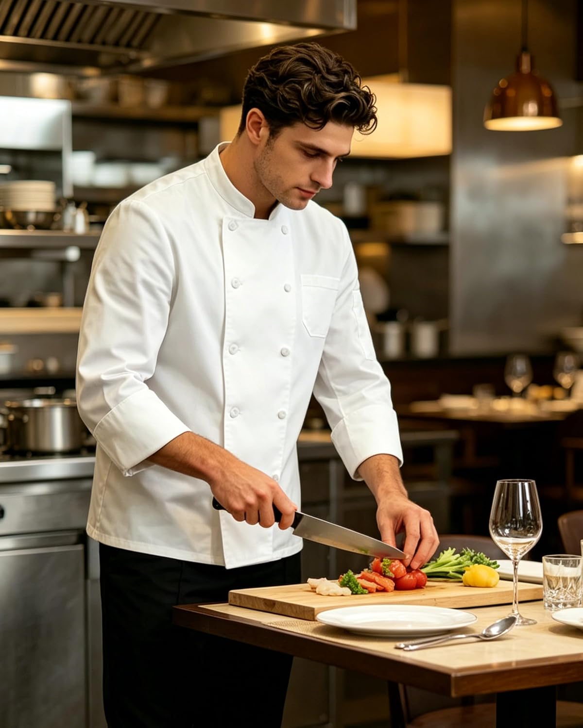 Chef Coat Men with Long Sleeve & 3 Pockets, Saturn