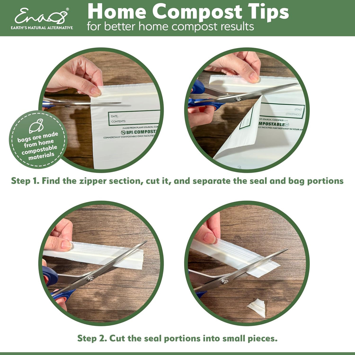 100% Compostable Food Storage Bags - Gallon Size, 50 Pack, Eco-Friendly Freezer Bags, Resealable, Heavy-Duty