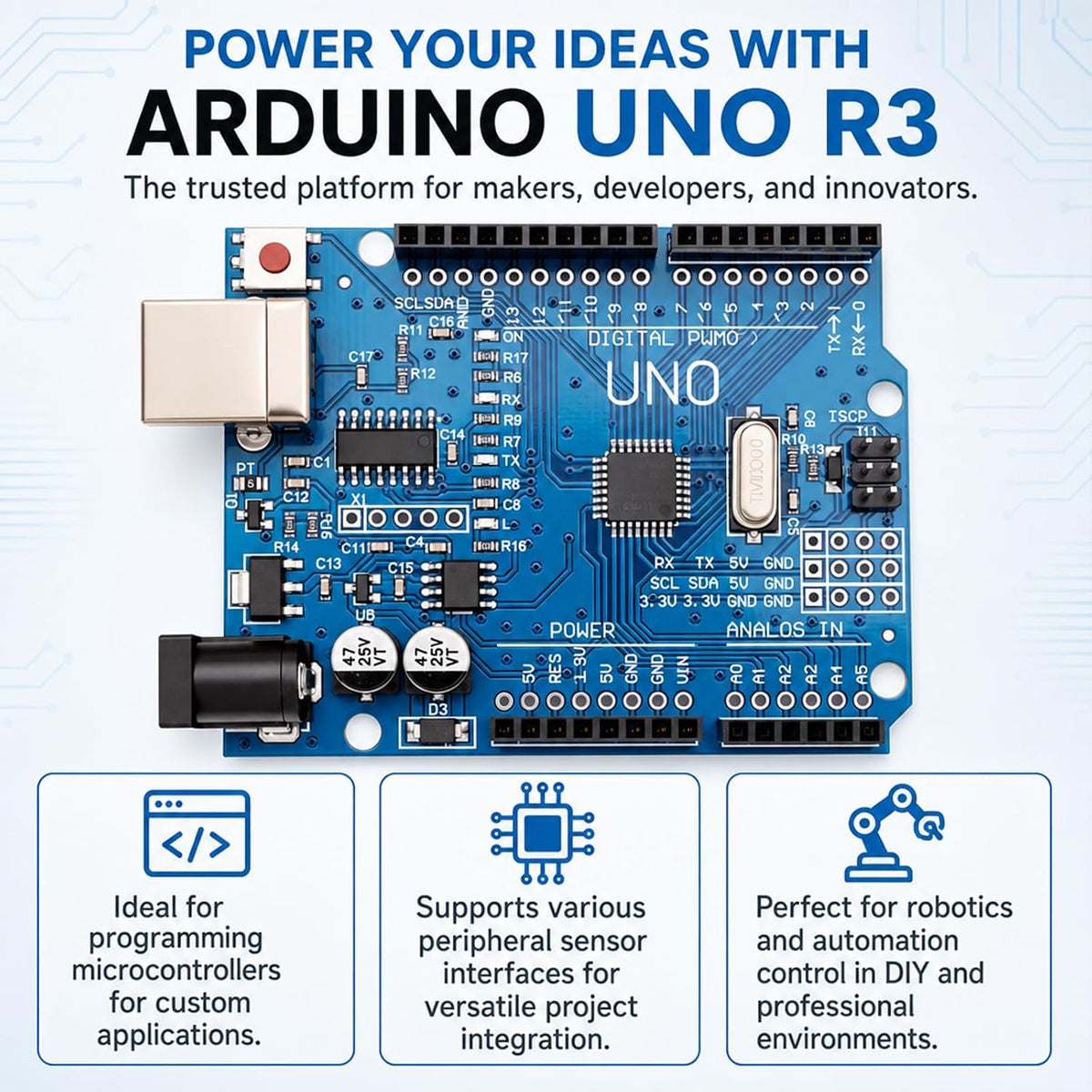 3-Pack Arduino UNO R3 Board, ATmega328P, 16MHz