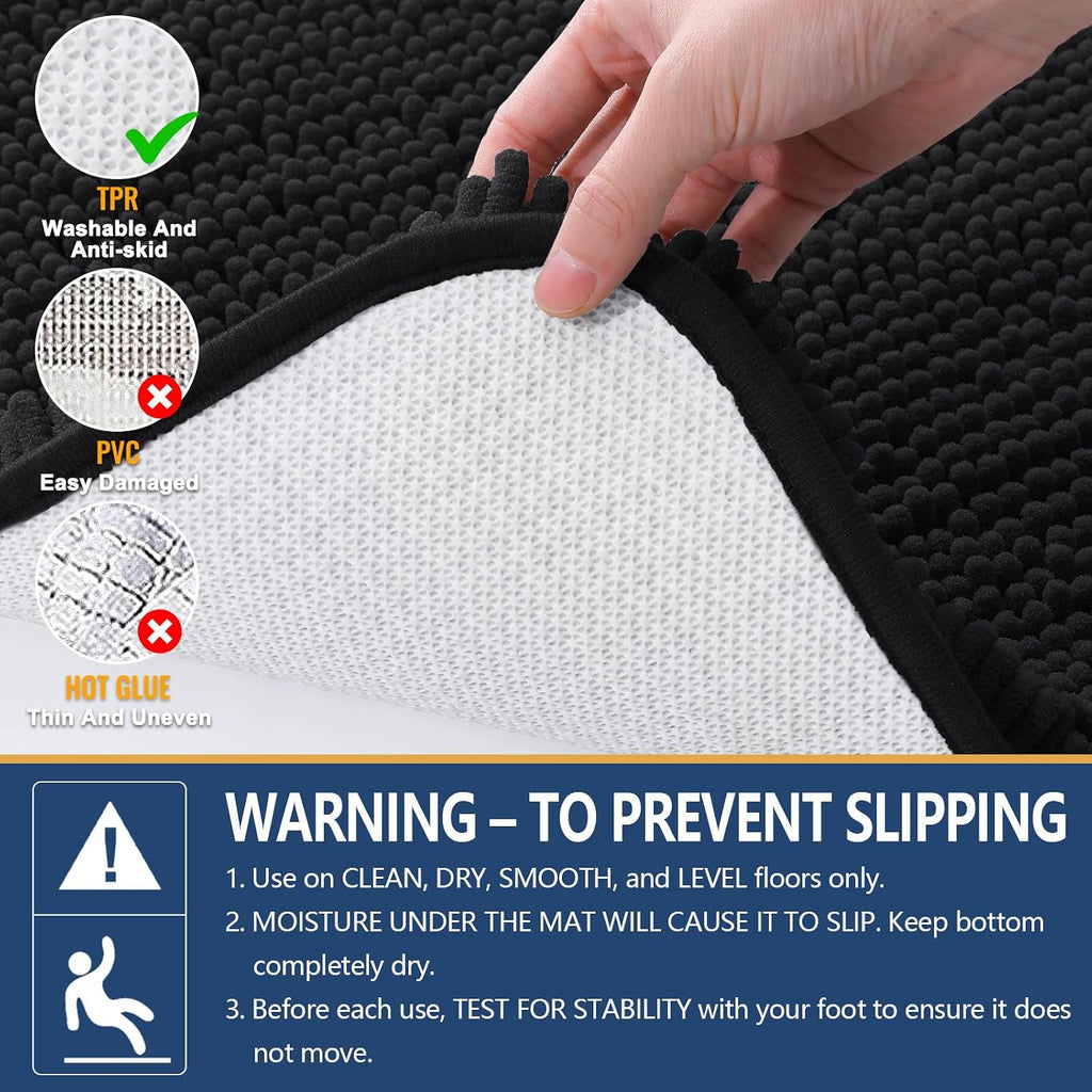 Bathroom Rugs 24x16, Extra Soft Absorbent Shaggy Chenille Bath Rugs, Machine Washable Rubber Backing Bath Mats for