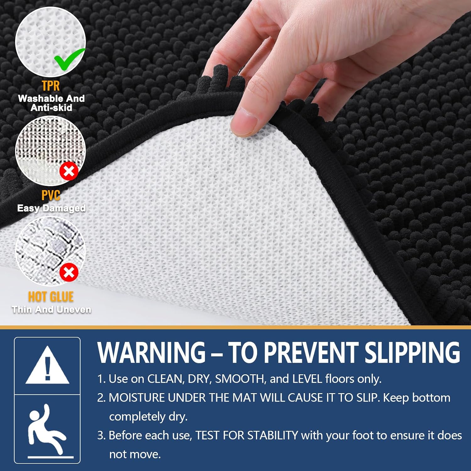 Bathroom Rugs 24x16, Extra Soft Absorbent Shaggy Chenille Bath Rugs, Machine Washable Rubber Backing Bath Mats for